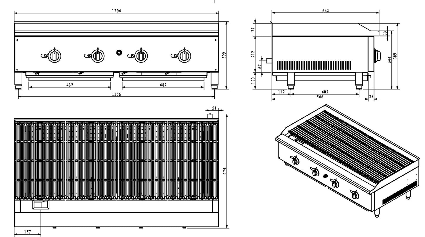 Infernus 5 Burner Gas Radiant Charbroiler/Chargrill – 150cm/60″