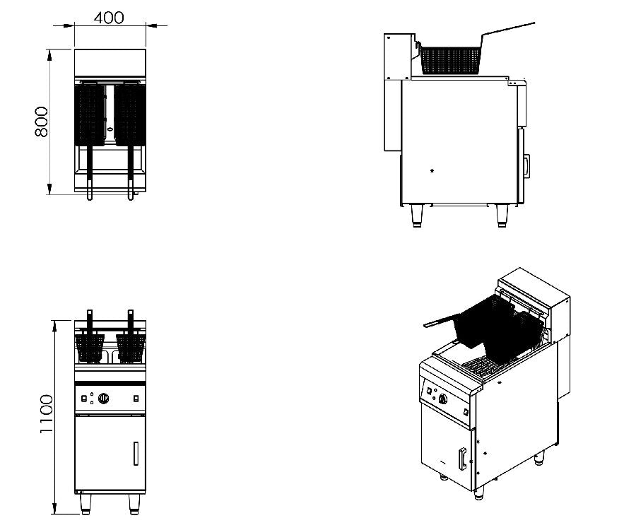 Infernus Free Standing Single Tank Twin Basket Electric Fryer – 28 Litres
