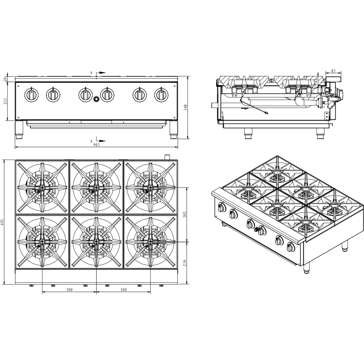 Infernus 6 Burner Hob Gas Hotplate Cooker – 90cm/36″