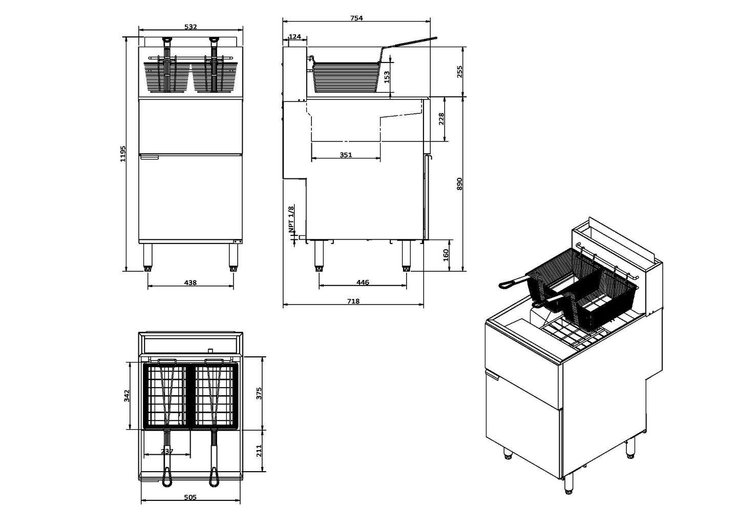 Infernus 5 Burner Single Tank Twin Basket Gas Fryer – 37 Litres