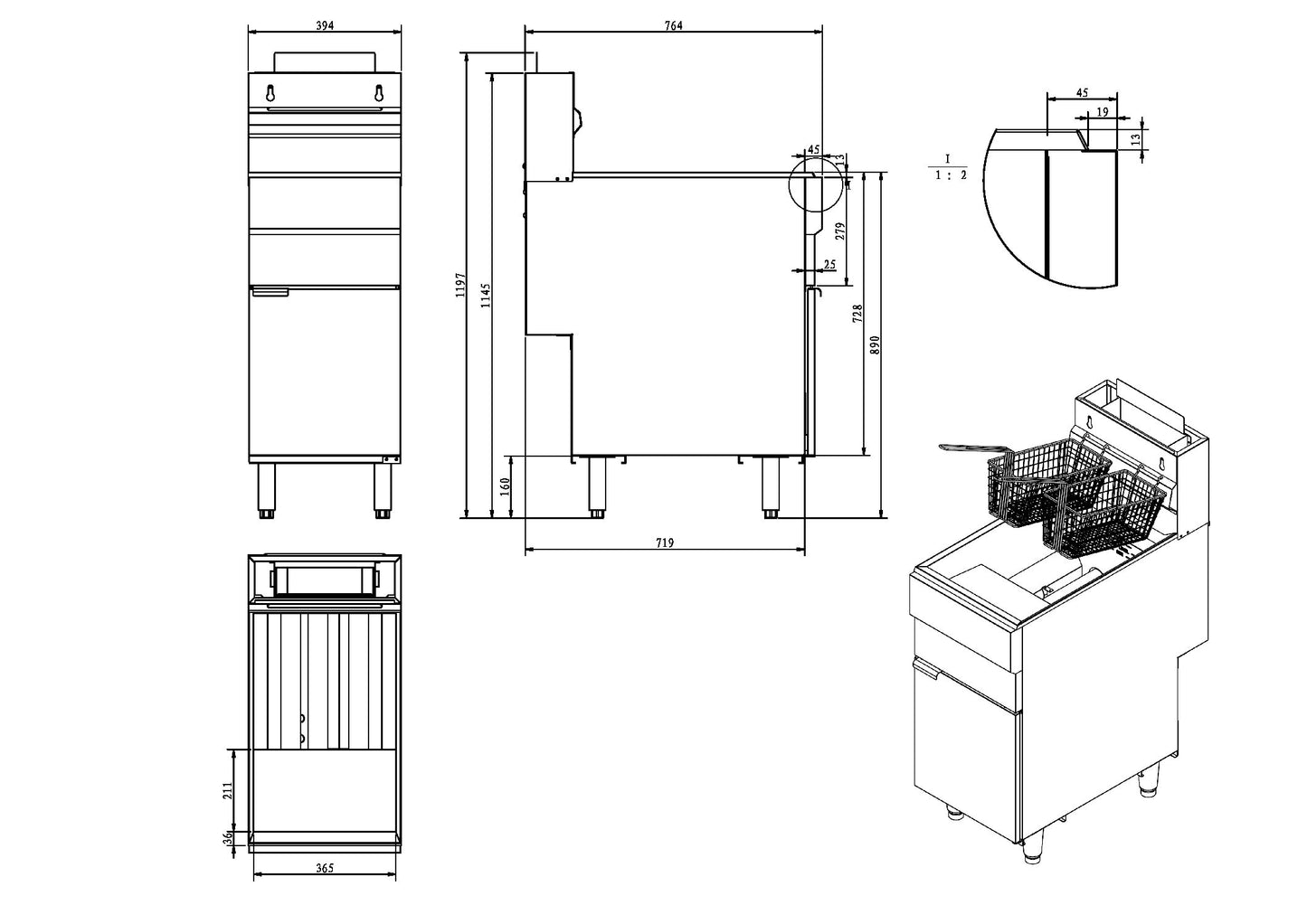 Infernus 3 Burner LPG Single Tank Twin Basket Gas Fryer – 23 Litres