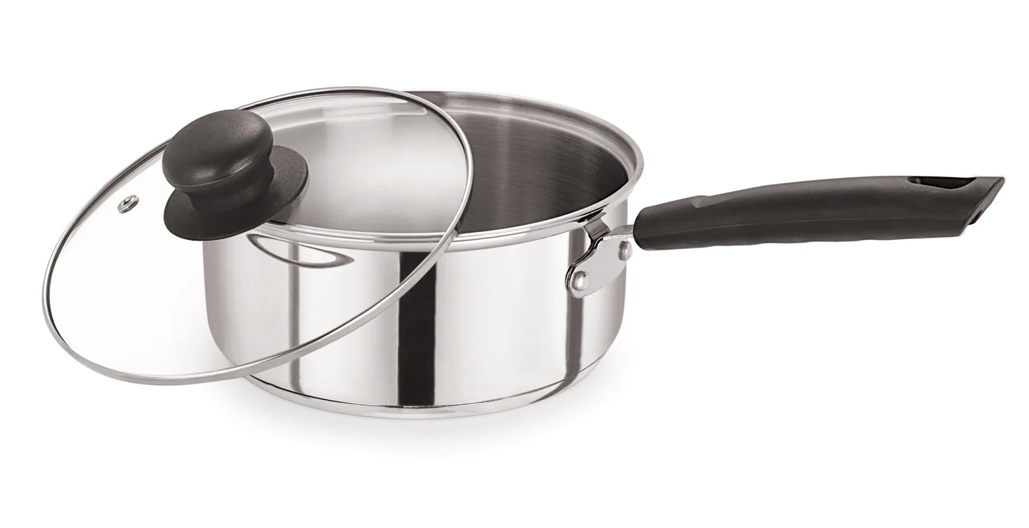 Stainless Steel Saucepan with Glass Lid 18cm/2L – Pack of 6