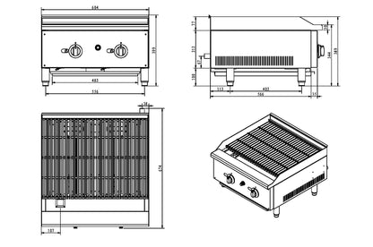 Infernus 2 Burner Gas Radiant Charbroiler/Chargrill – 60cm/24″