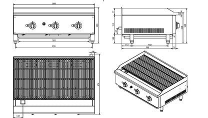 Infernus 3 Burner Gas Radiant Charbroiler/Chargrill – 90cm/36″