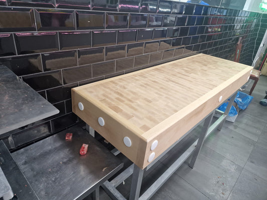 6ft by 2ft (180cm by 60cm) butcher block including stand