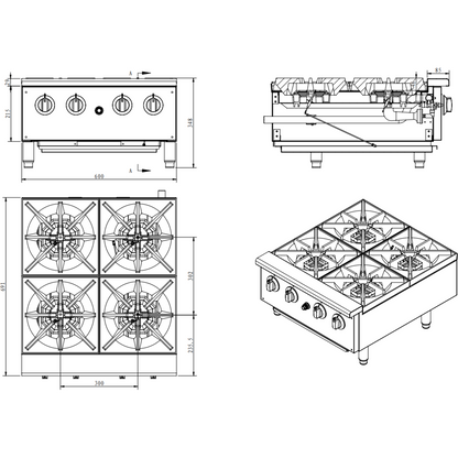 Infernus 4 Burner Hob Gas Hotplate Cooker – 60cm/24″