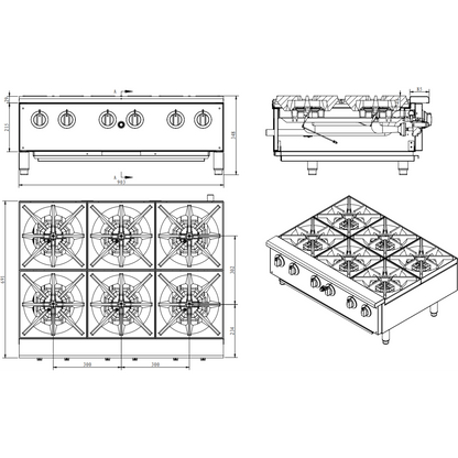 Infernus 6 Burner Hob Gas Hotplate Cooker – 90cm/36″